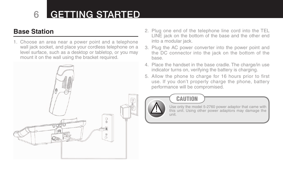 Getting started, Base station, Caution | Oricom ULTRA 9400 User Manual | Page 8 / 48