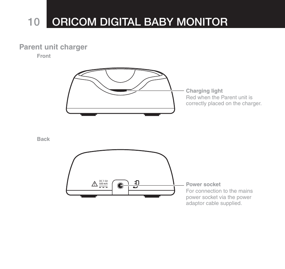 Oricom digital baby monitor | Oricom SECURE 510 User Manual | Page 10 / 46