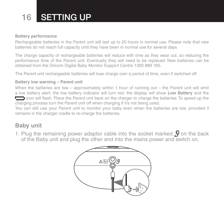 Setting up | Oricom SECURE 510 User Manual | Page 16 / 46
