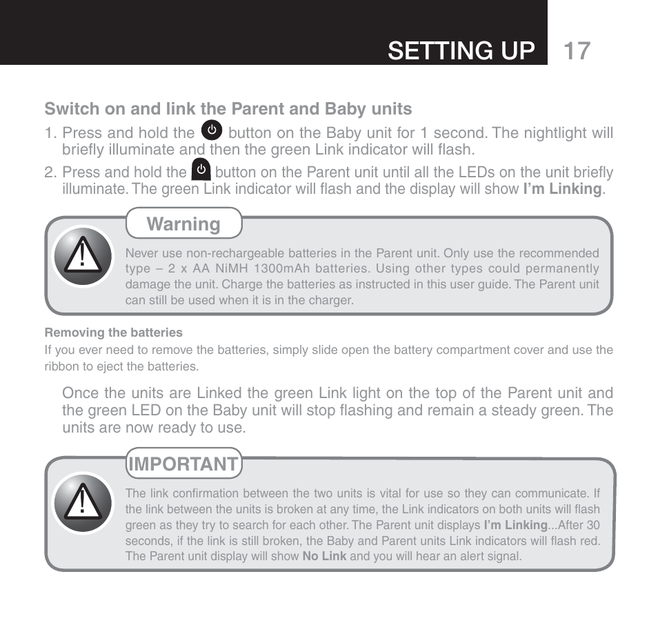 Setting up | Oricom SECURE 510 User Manual | Page 17 / 46