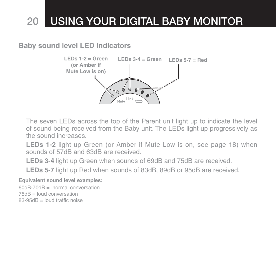 Using your digital baby monitor | Oricom SECURE 510 User Manual | Page 20 / 46