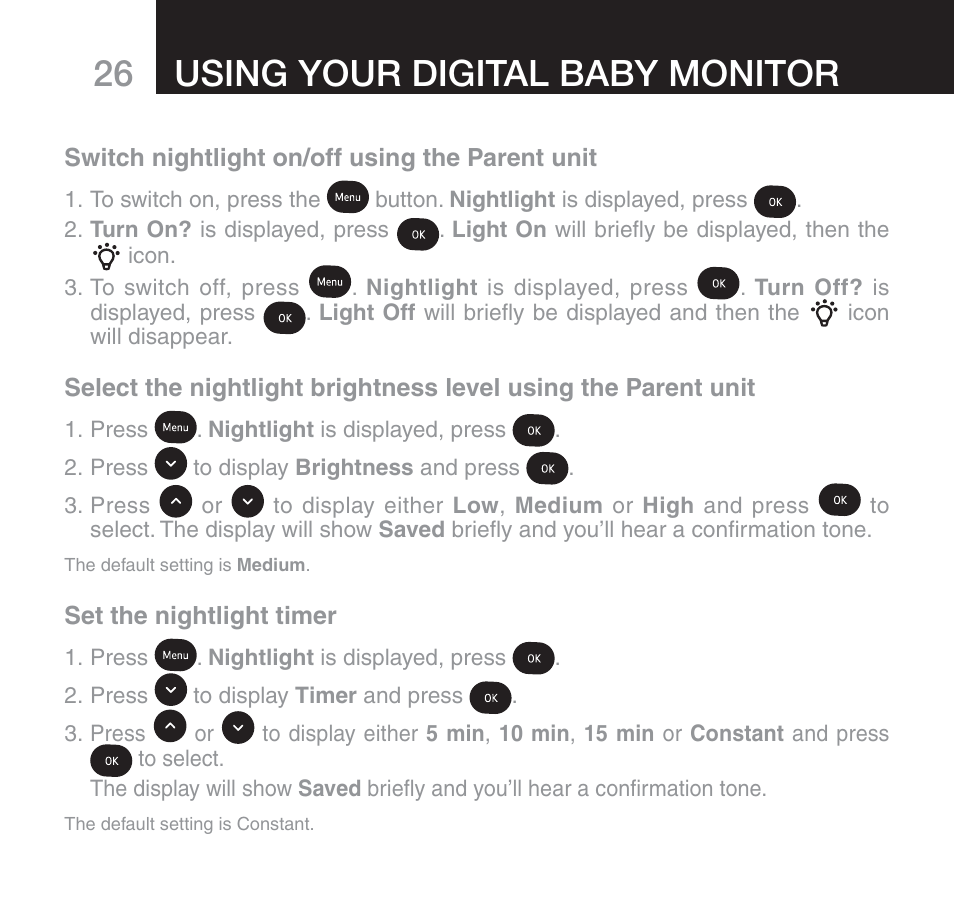 Using your digital baby monitor | Oricom SECURE 510 User Manual | Page 26 / 46