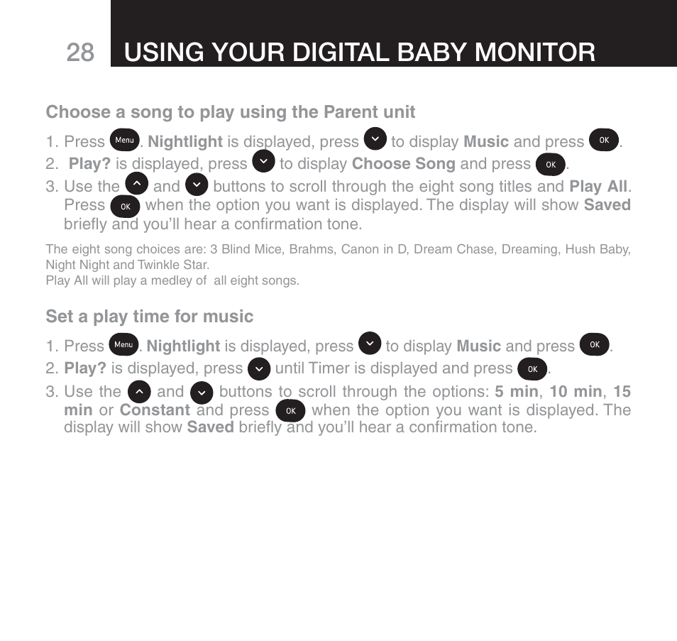 Using your digital baby monitor | Oricom SECURE 510 User Manual | Page 28 / 46