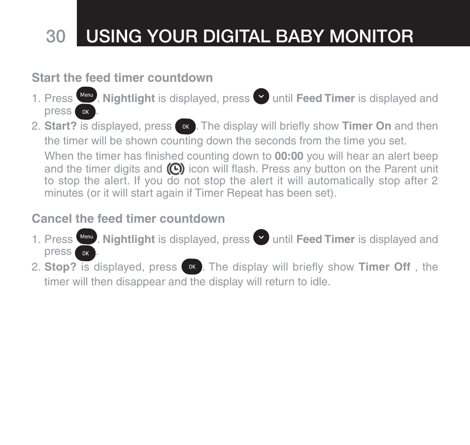 Using your digital baby monitor | Oricom SECURE 510 User Manual | Page 30 / 46