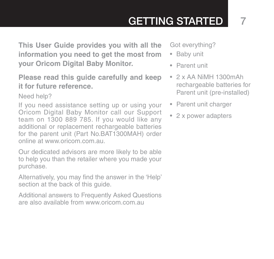 Getting started | Oricom SECURE 510 User Manual | Page 7 / 46