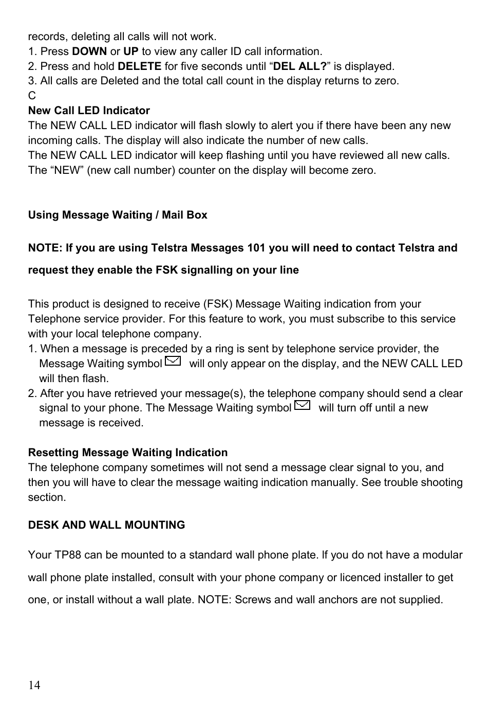 Oricom TP88 User Manual | Page 14 / 20