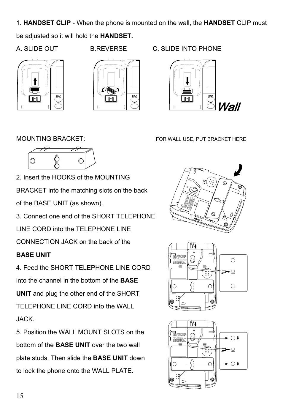 Wall, Mounting bracket, For wall use, put bracket here | Oricom TP88 User Manual | Page 15 / 20