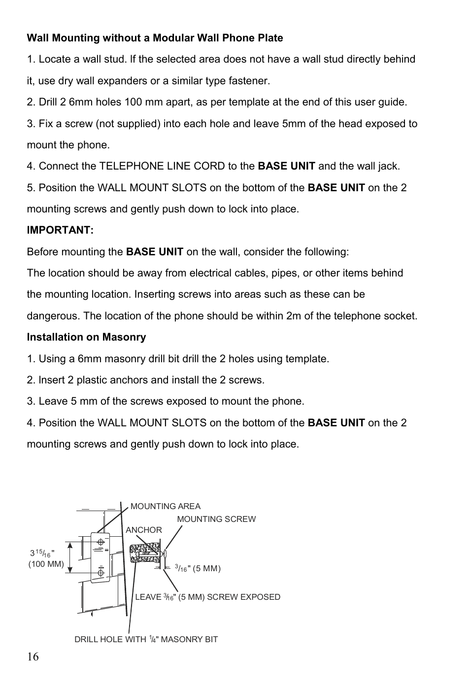 Installation on masonry | Oricom TP88 User Manual | Page 16 / 20