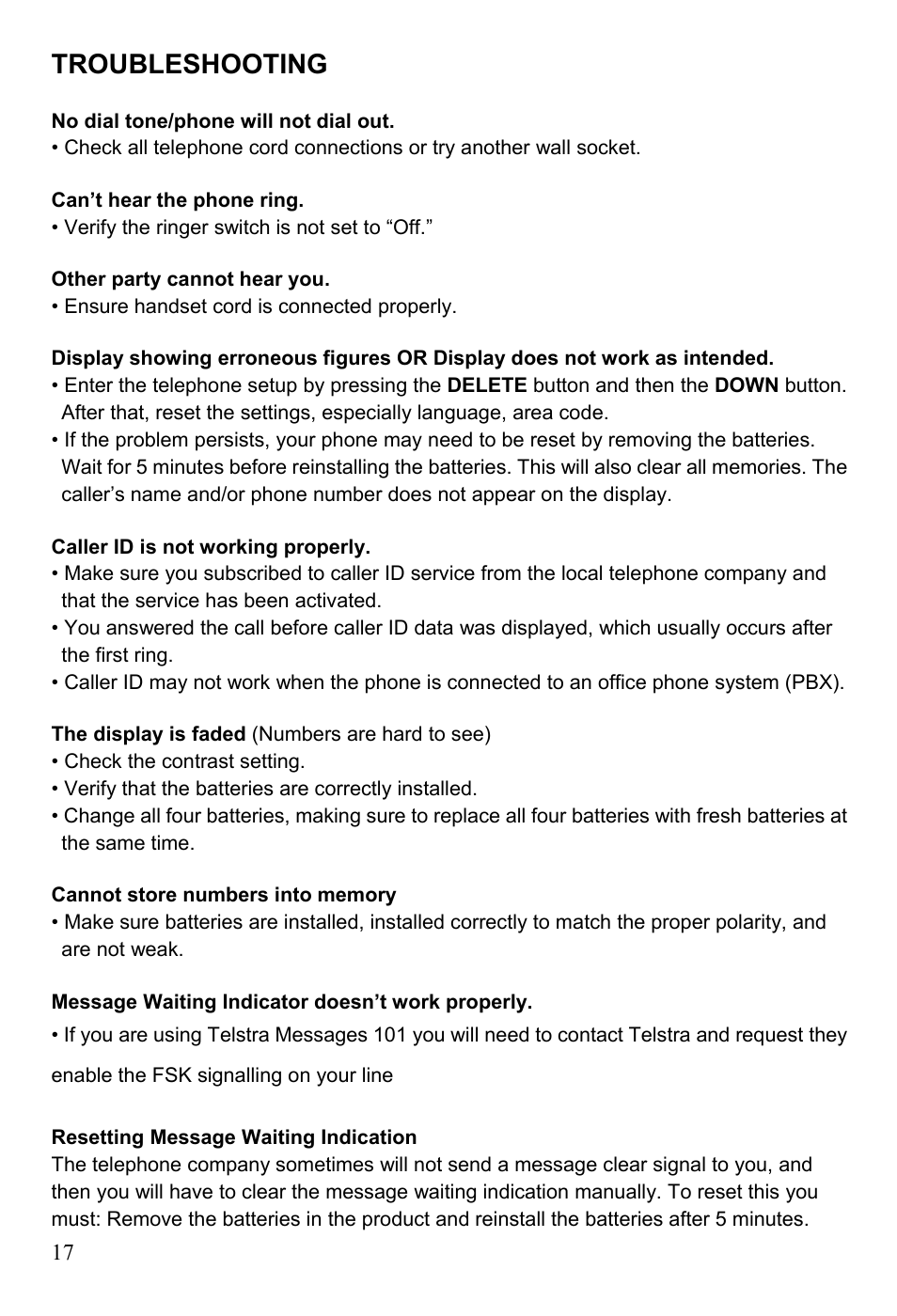 Troubleshooting | Oricom TP88 User Manual | Page 17 / 20