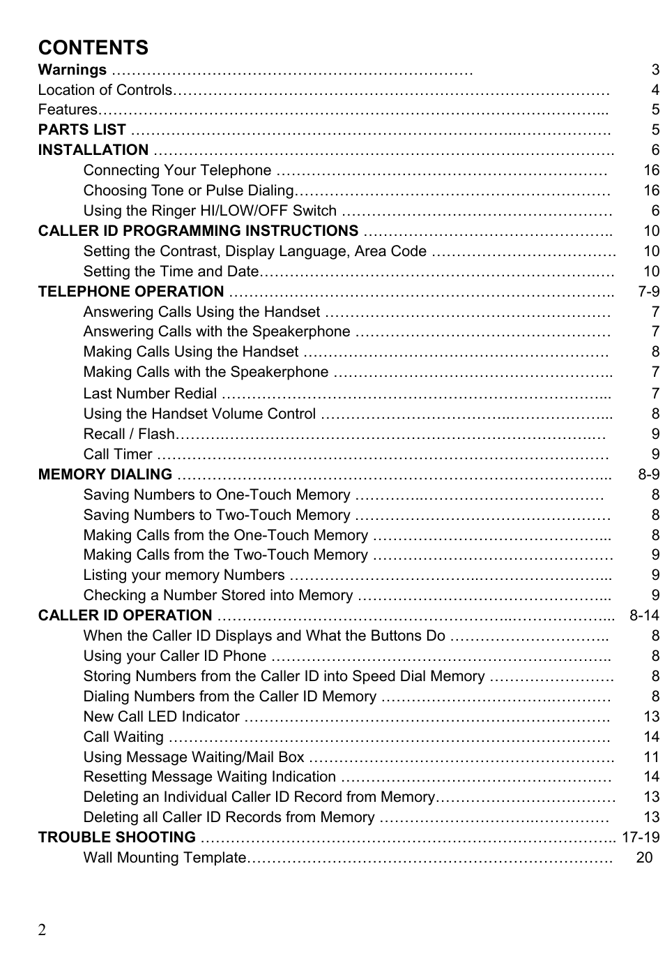 Oricom TP88 User Manual | Page 2 / 20