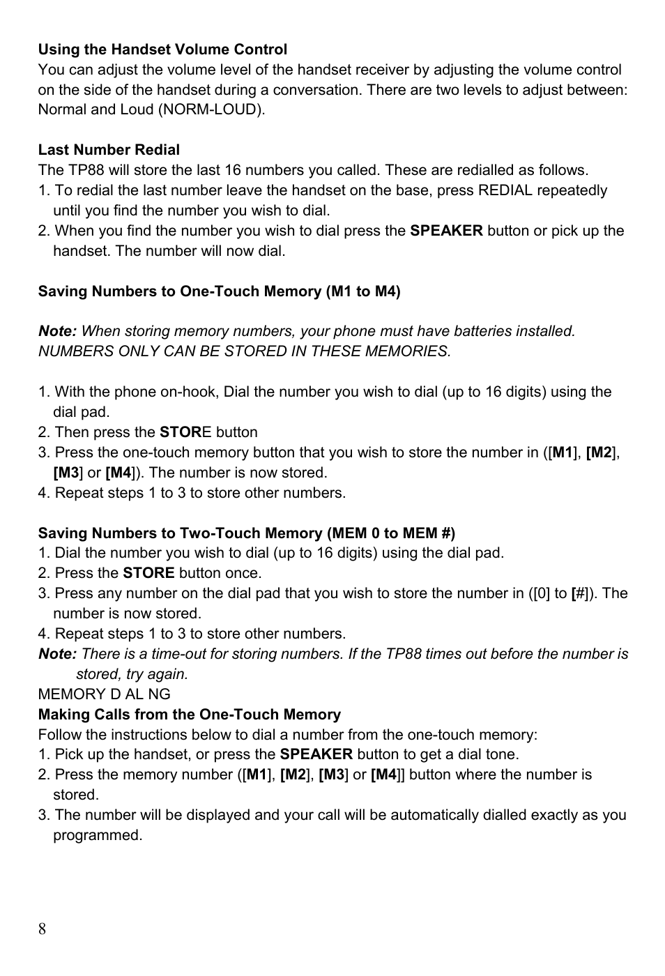 Oricom TP88 User Manual | Page 8 / 20