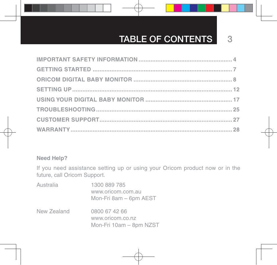 3table of contents | Oricom SECURE 310 User Manual | Page 3 / 32