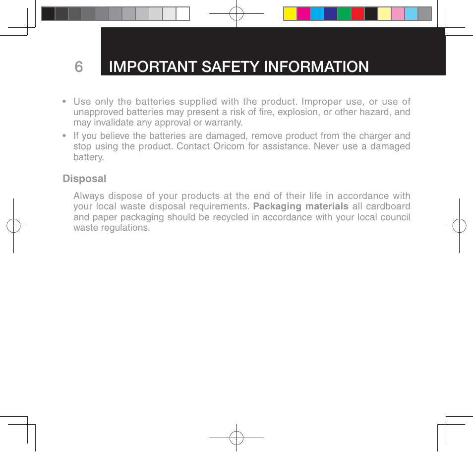 6important safety information | Oricom SECURE 310 User Manual | Page 6 / 32