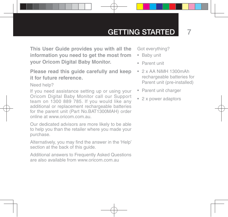 Getting started | Oricom SECURE 310 User Manual | Page 7 / 32