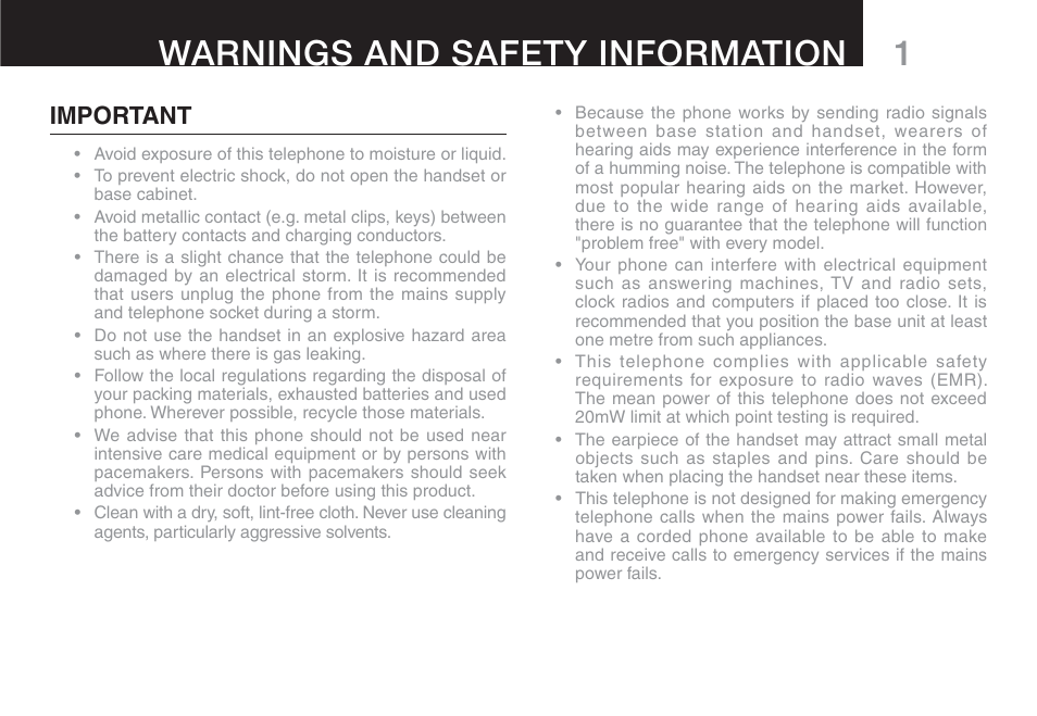 Warnings and safety information, Important | Oricom ECO90 User Manual | Page 3 / 32
