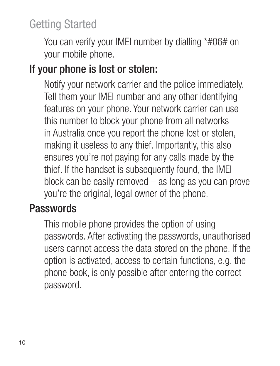 Getting started | Oricom EZY120 User Manual | Page 10 / 68