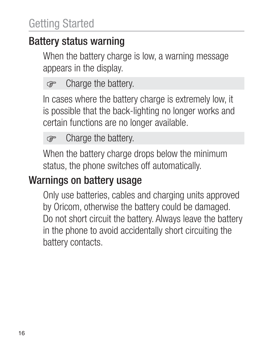 Getting started | Oricom EZY120 User Manual | Page 16 / 68