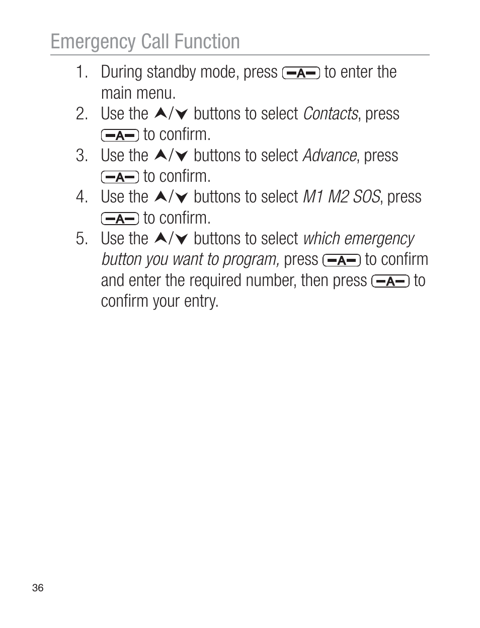 Emergency call function | Oricom EZY120 User Manual | Page 36 / 68