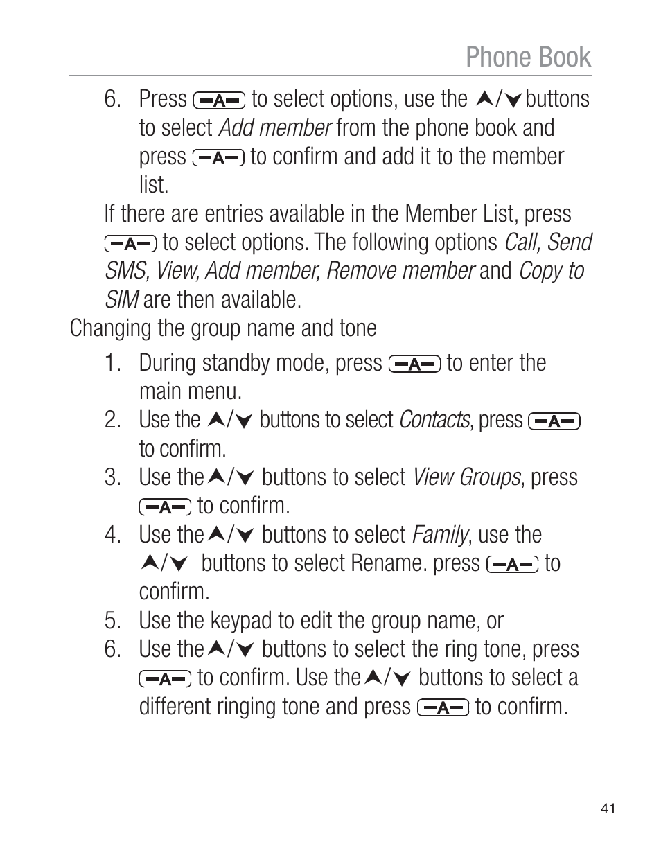 Phone book | Oricom EZY120 User Manual | Page 41 / 68