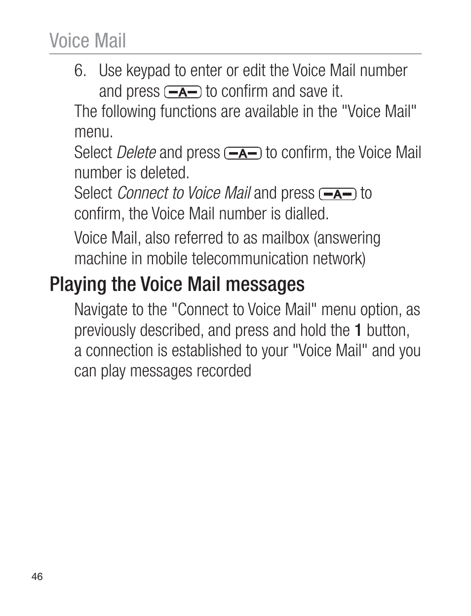 Playing the voice mail messages, Voice mail | Oricom EZY120 User Manual | Page 46 / 68