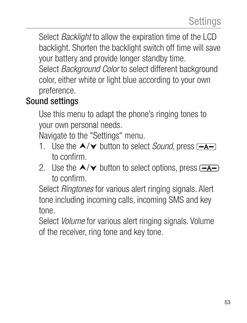 Settings | Oricom EZY120 User Manual | Page 53 / 68