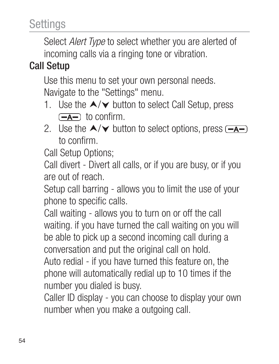 Settings | Oricom EZY120 User Manual | Page 54 / 68