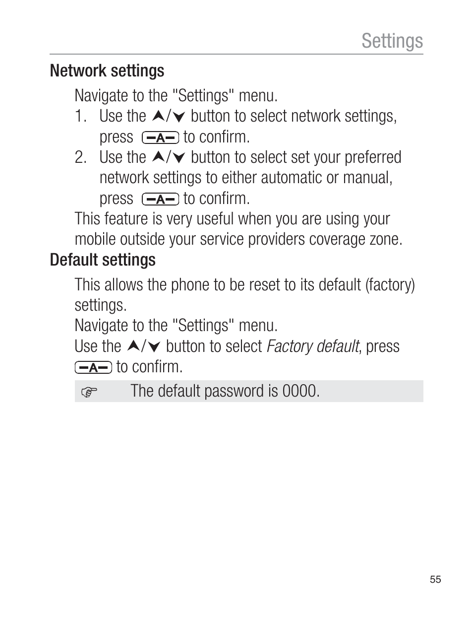 Settings | Oricom EZY120 User Manual | Page 55 / 68