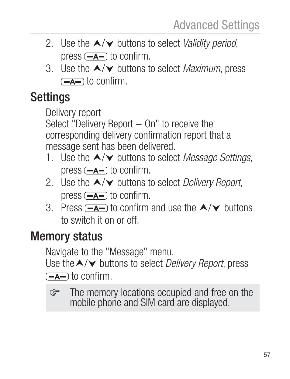 Settings, Advanced settings | Oricom EZY120 User Manual | Page 57 / 68