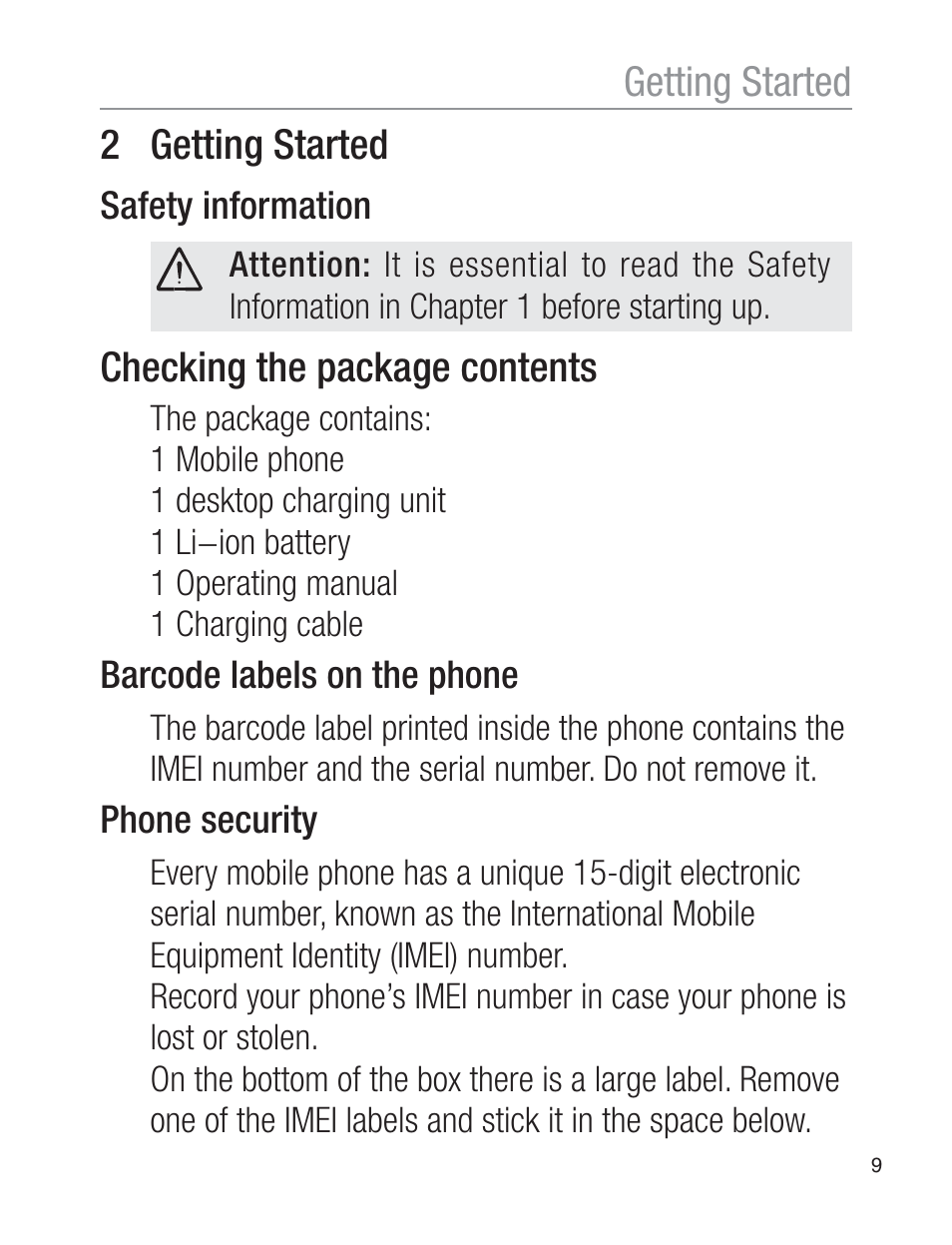 2 getting started, Checking the package contents, Getting started | Oricom EZY120 User Manual | Page 9 / 68