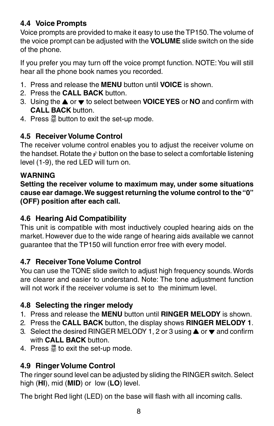 Oricom TP150 User Manual | Page 9 / 24