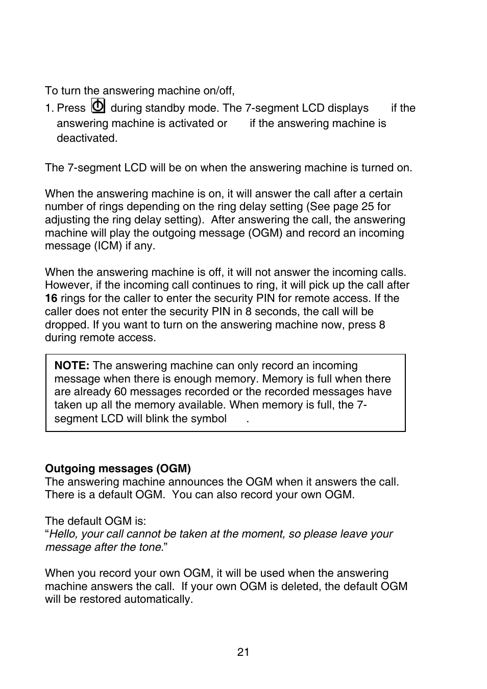 Oricom P700 User Manual | Page 21 / 35
