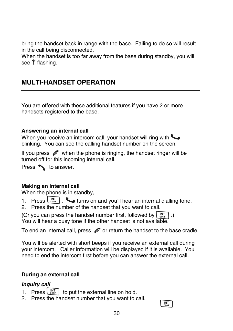Multi-handset operation | Oricom P700 User Manual | Page 30 / 35