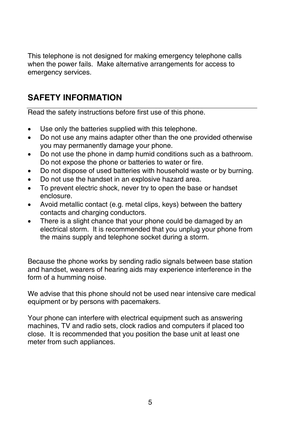 Safety information | Oricom P700 User Manual | Page 5 / 35