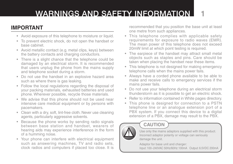Warnings and safety information, Important | Oricom eco50 User Manual | Page 3 / 24