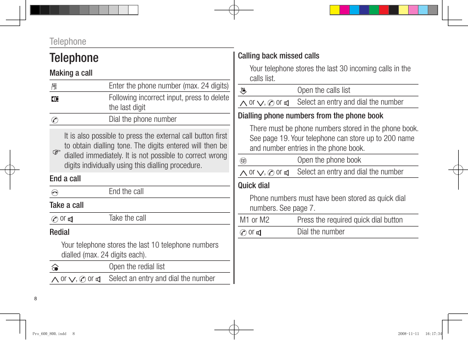 Telephone | Oricom pro600 DECT User Manual | Page 10 / 40