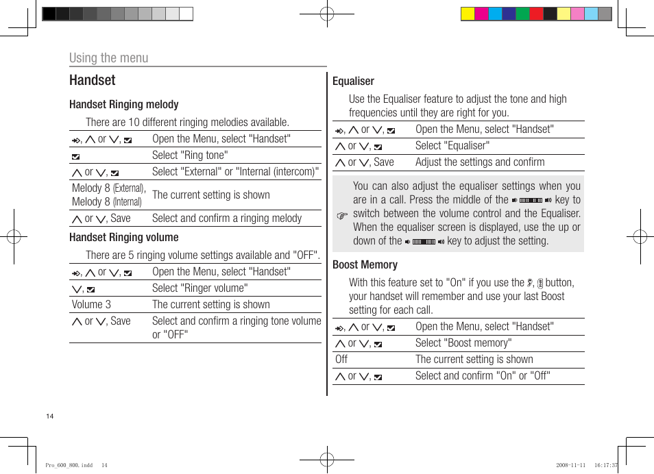 Handset | Oricom pro600 DECT User Manual | Page 16 / 40