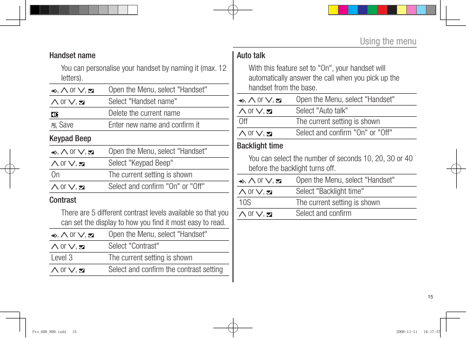 Oricom pro600 DECT User Manual | Page 17 / 40