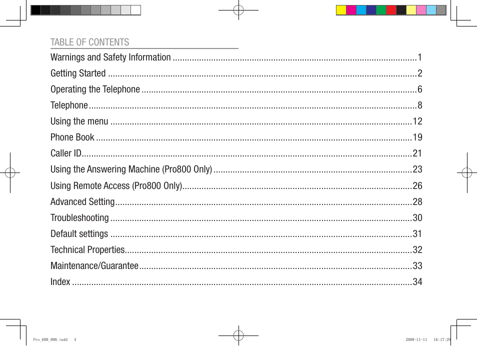 Oricom pro600 DECT User Manual | Page 2 / 40