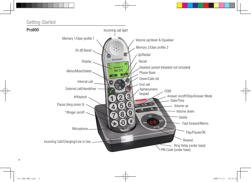 Getting started | Oricom pro600 DECT User Manual | Page 6 / 40