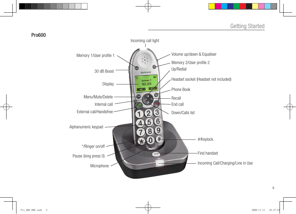Getting started | Oricom pro600 DECT User Manual | Page 7 / 40