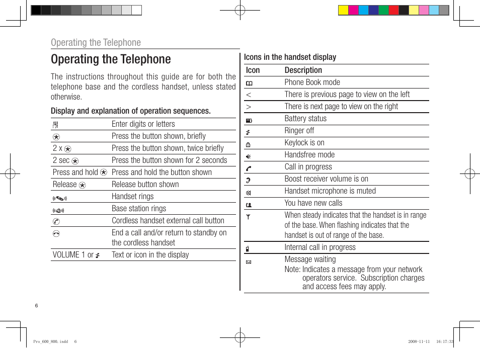 Operating the telephone | Oricom pro600 DECT User Manual | Page 8 / 40