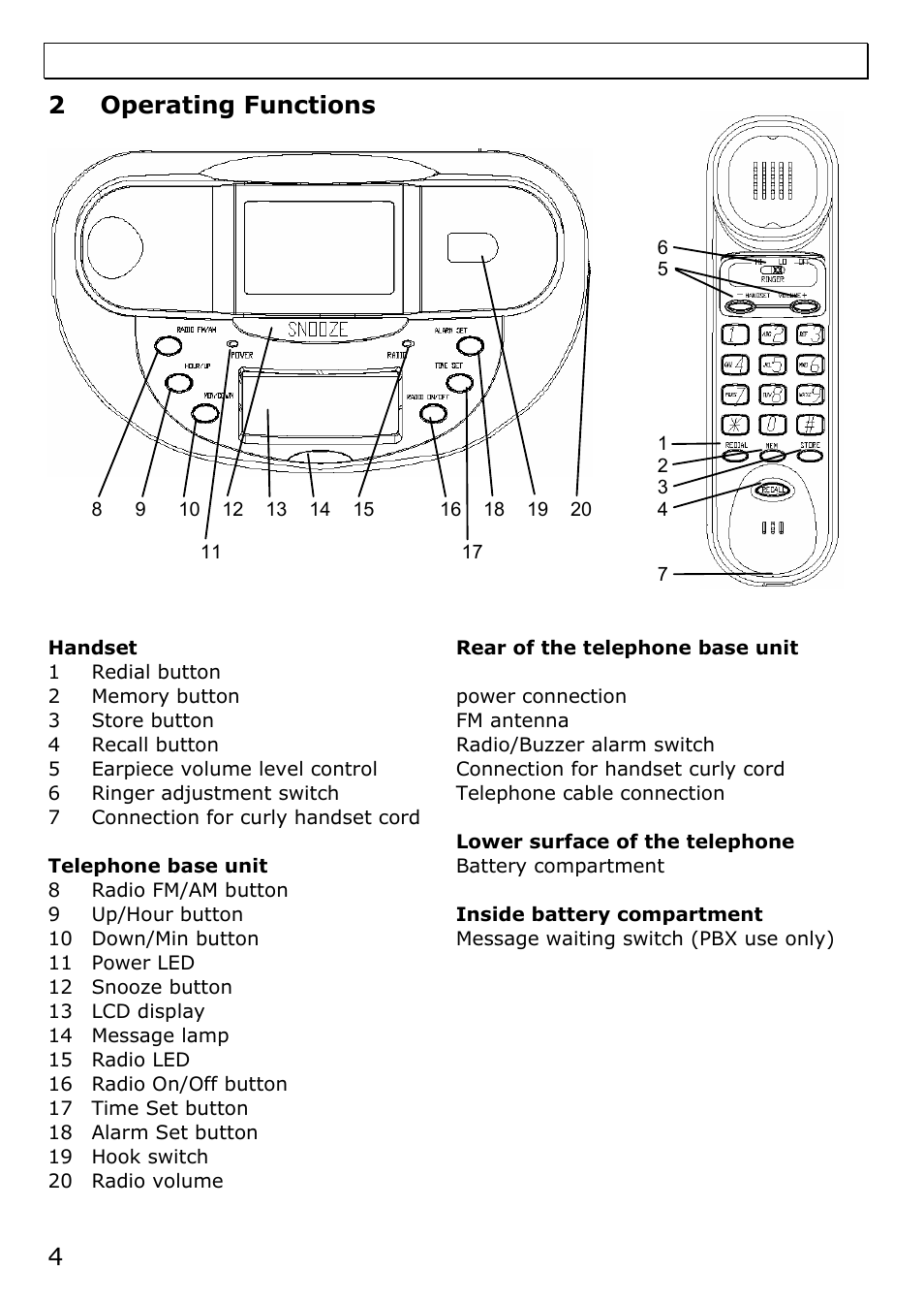 Operating functions, 2 operating functions | Oricom TCR10 User Manual | Page 4 / 12