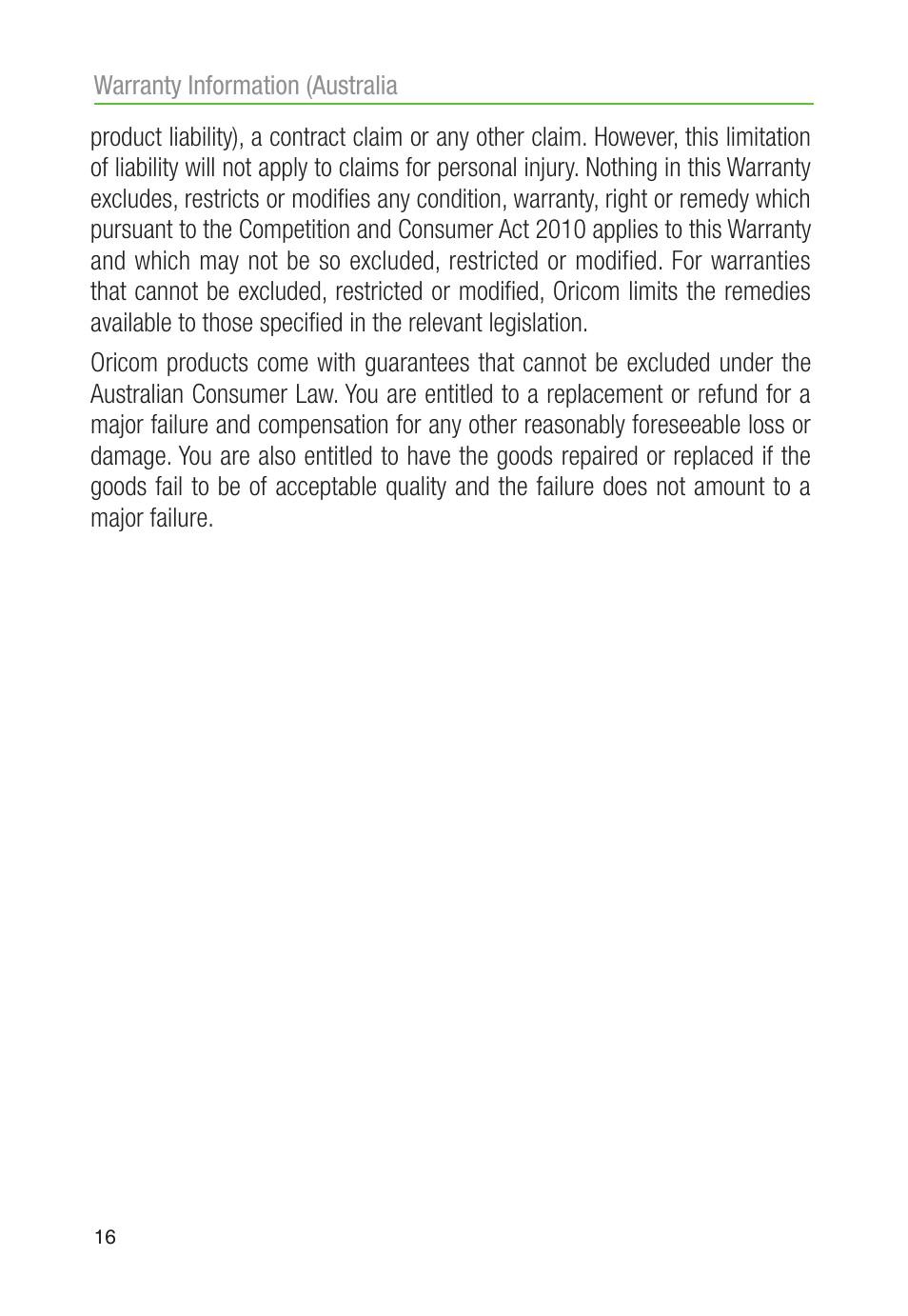 Oricom CARE90 User Manual | Page 18 / 20