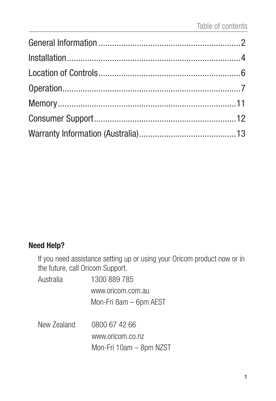 Oricom CARE90 User Manual | Page 3 / 20