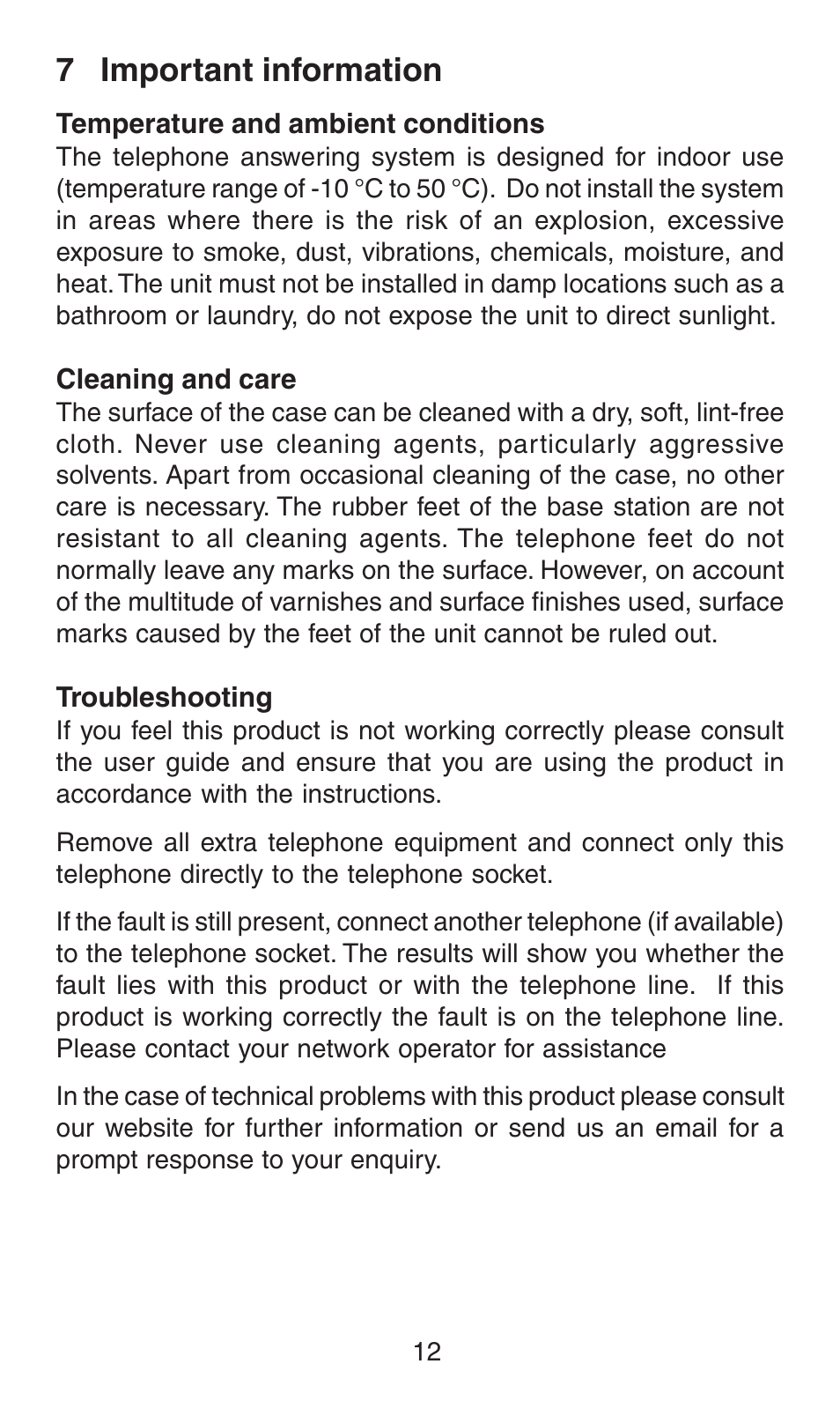 7 important information | Oricom AM100 User Manual | Page 13 / 14