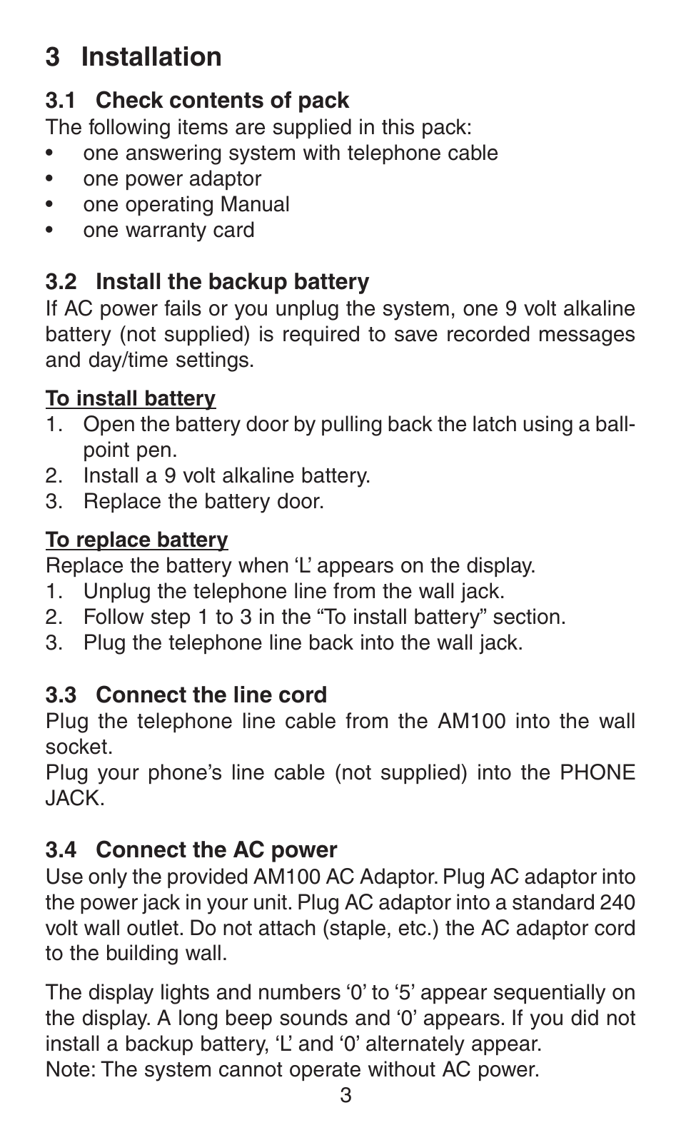 3 installation | Oricom AM100 User Manual | Page 4 / 14