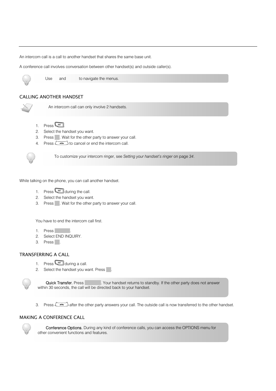 Intercom and conference calls | Oricom S209 User Manual | Page 20 / 54