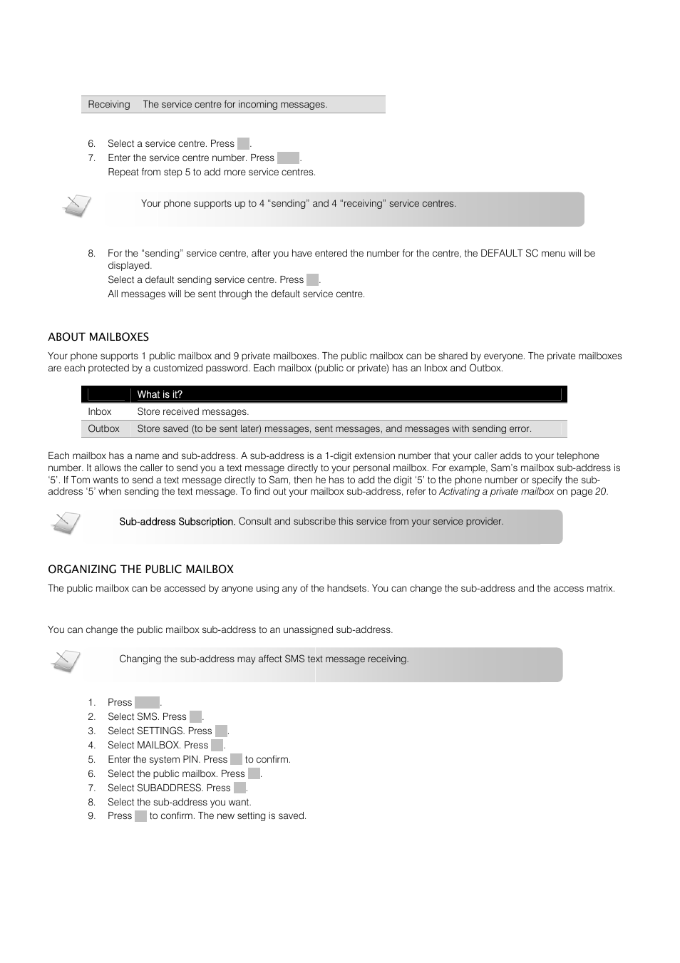 Sms text messaging | Oricom S209 User Manual | Page 24 / 54