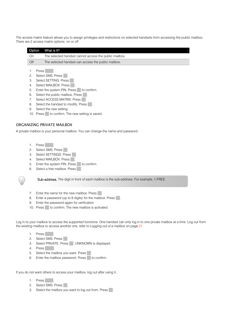 Sms text messaging | Oricom S209 User Manual | Page 25 / 54