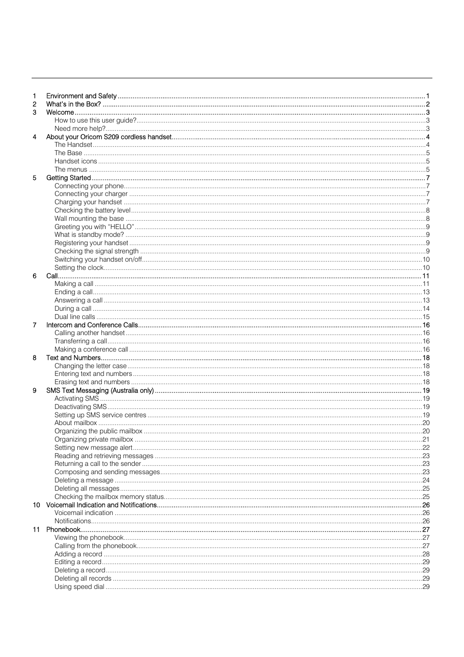 Oricom S209 User Manual | Page 3 / 54